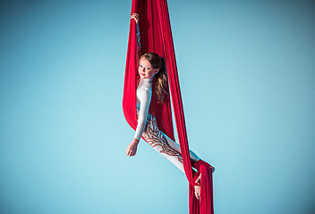 Image showing Graceful gymnast performing aerial exercise