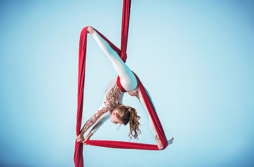 Image showing Graceful gymnast performing aerial exercise