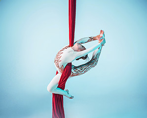 Image showing Graceful gymnast performing aerial exercise