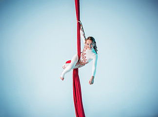 Image showing Graceful gymnast performing aerial exercise