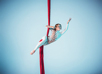 Image showing Graceful gymnast performing aerial exercise