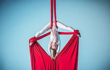 Image showing Graceful gymnast performing aerial exercise