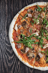 Image showing Pizza with chicken and mushrooms