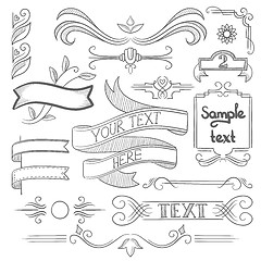 Image showing Set of vintage ribbons, frames and elements.