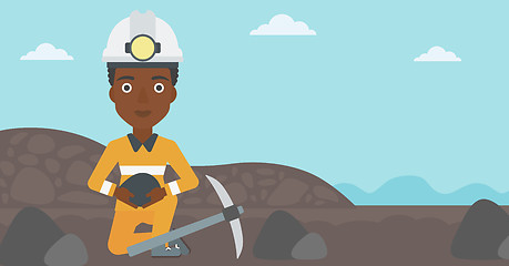Image showing Miner holding coal in hands vector illustration.