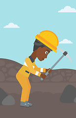 Image showing Miner working with pickaxe vector illustration.