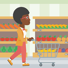 Image showing Customer with shopping cart vector illustration.