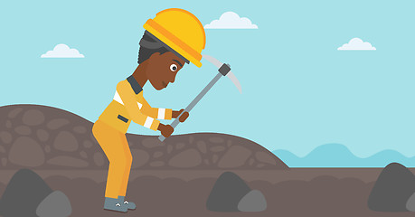 Image showing Miner working with pickaxe vector illustration.