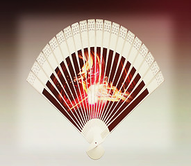 Image showing Colorful hand fan . 3D illustration. Vintage style.