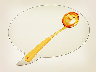 Image showing messenger window icon and gold soup ladle. 3D illustration. Vint