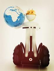 Image showing 3d white person riding on a personal and ecological transport an