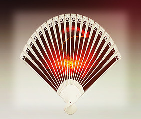 Image showing Colorful hand fan . 3D illustration. Vintage style.