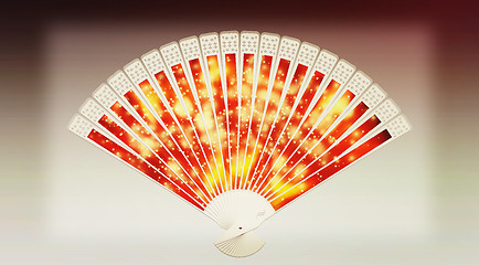 Image showing Colorful hand fan. 3D illustration. Vintage style.