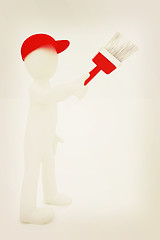 Image showing 3d man with paint brush . 3D illustration. Vintage style.