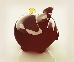 Image showing Glossy black piggybank. 3D illustration. Vintage style.