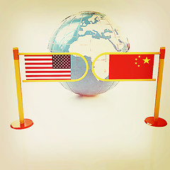 Image showing Three-dimensional image of the turnstile and flags of USA and Ch