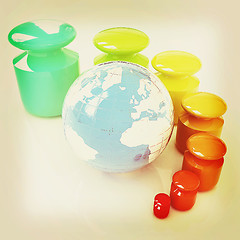 Image showing Colorfull weight scale around the Earth. 3D illustration. Vintag