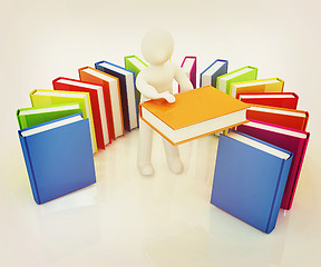 Image showing 3d white man with and books . 3D illustration. Vintage style.