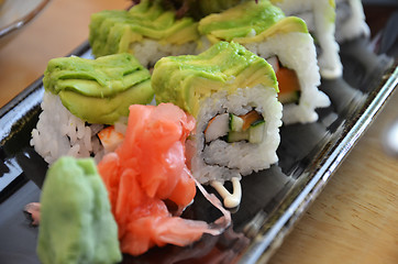 Image showing Veggie sushi roll on plate
