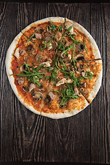 Image showing Pizza with chicken and mushrooms