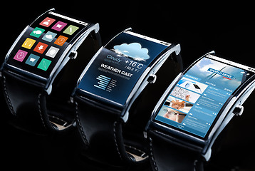 Image showing close up of black smart watch set with multimedia