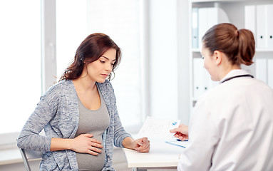 Image showing gynecologist doctor and pregnant woman at hospital