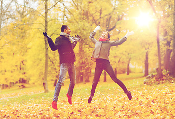 Image showing smiling couple having fun in autumn park