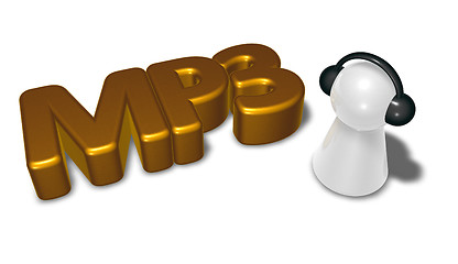 Image showing mp3 tag and pawn with headphones - 3d rendering