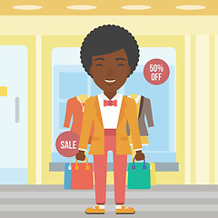 Image showing Happy woman with bags vector illustration.