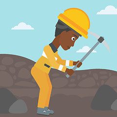 Image showing Miner working with pickaxe vector illustration.