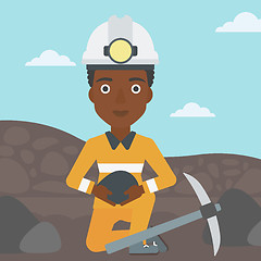 Image showing Miner holding coal in hands vector illustration.