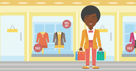 Image showing Happy woman with bags vector illustration.