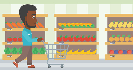 Image showing Customer with shopping cart vector illustration.