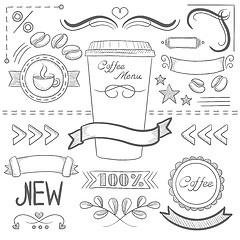 Image showing Set of labels, ribbons, frames for coffe menu.