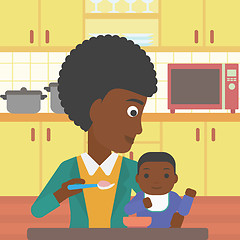 Image showing Mother feeding baby vector illustration.