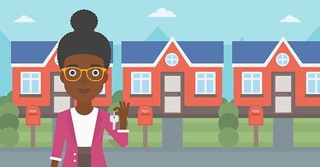 Image showing Real estate agent with key vector illustration.