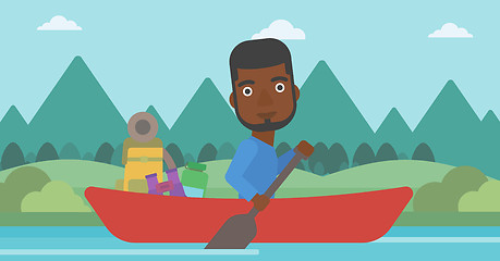 Image showing Man riding in kayak vector illustration.