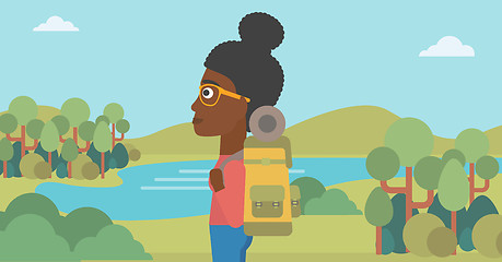 Image showing Woman with backpack hiking vector illustration.
