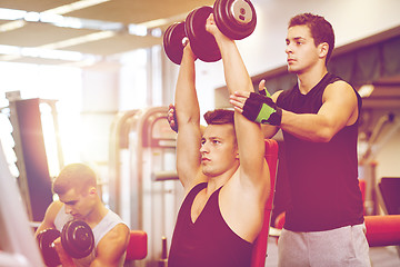 Image showing group of men with dumbbells in gym