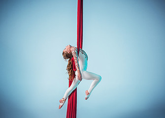 Image showing Graceful gymnast performing aerial exercise