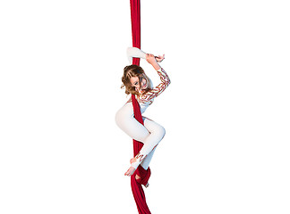 Image showing Graceful gymnast performing aerial exercises