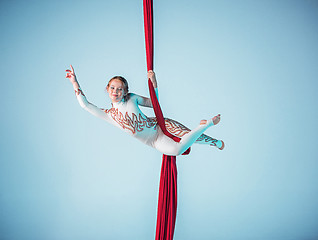 Image showing Graceful gymnast performing aerial exercise