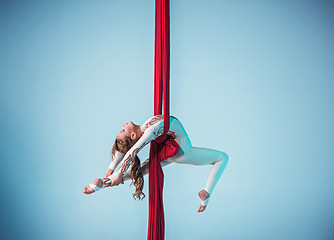 Image showing Graceful gymnast performing aerial exercise