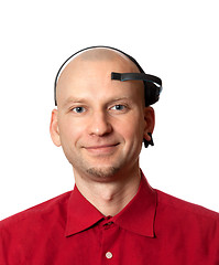 Image showing Portrait of young man with EEG headset on head