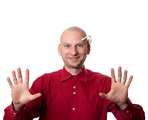 Image showing Portrait of young man with EEG headset on head