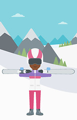 Image showing Woman holding skis vector illustration.