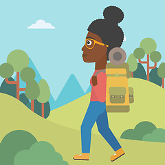 Image showing Woman with backpack hiking vector illustration.