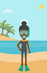 Image showing Female scuba diver on beach vector illustration.