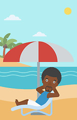 Image showing Man relaxing on beach chair vector illustration.