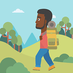 Image showing Man with backpack hiking vector illustration.